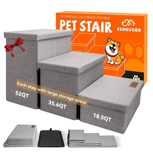 Imagem de Pet Stairs Zerbuger de 3 etapas com armazenamento para cães e gatos de até 200 libras