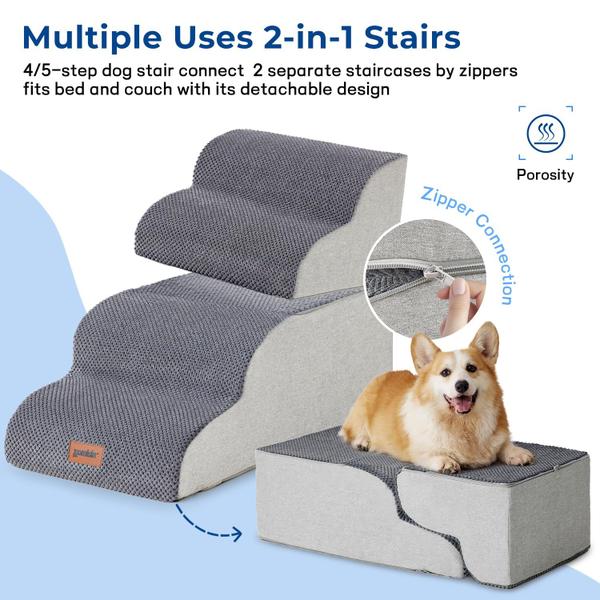 Imagem de Pet Stairs ZOMISIA 4 degraus para cães pequenos e médios - cinza