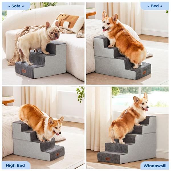 Imagem de Pet Stairs ZOMISIA Dog Steps para sofá cinza 3 degraus