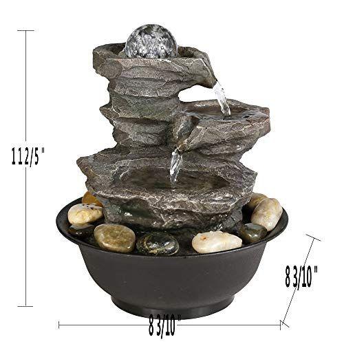 Imagem de Peterivan 4-Tier Cascading Resin-Rock Falls Tabletop Water Fountain - 11 2/5 "Pequeno Recurso de Cachoeira de Relaxamento com Luzes LED & Bola, Fonte de Mesa Decorativa Oudoor Interior para Alívio do Estresse