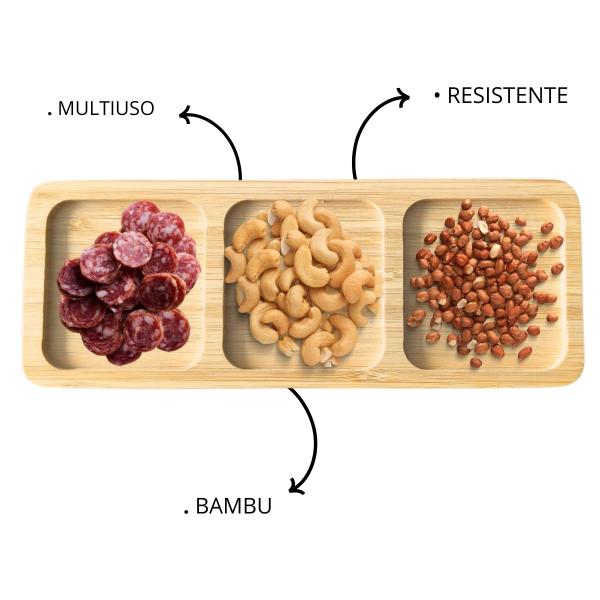 Imagem de Petisqueira Bandeja de Bambu Retangular 3 Divisórias 25cm