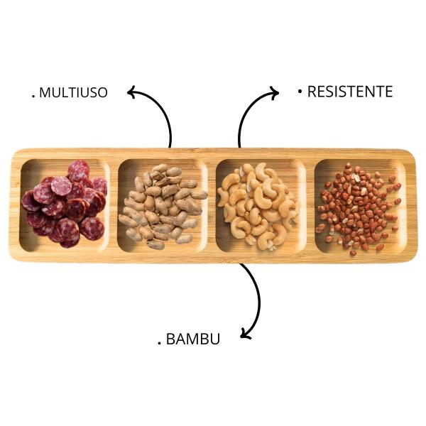 Imagem de Petisqueira Bandeja de Bambu Retangular 4 Divisórias 33cm