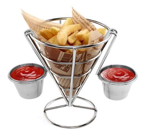 Imagem de Petisqueira Cone Com Molheiras Suporte Batata Fritas Porções