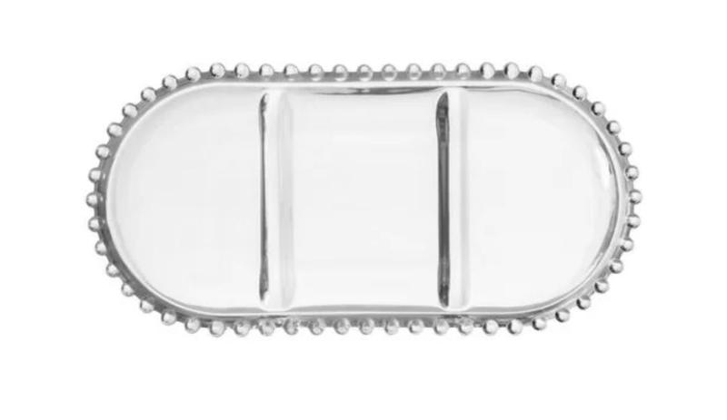 Imagem de Petisqueira Cristal C/ 3 Divisões Oval Pearl 30x15x2cm - Wolff