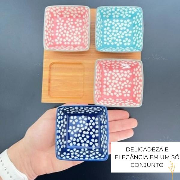 Imagem de Petisqueira de bamboo e ceramica com 4 bowls