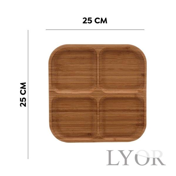 Imagem de Petisqueira de Bambu 4 Divisorias 25cm Madeira Square Lyor