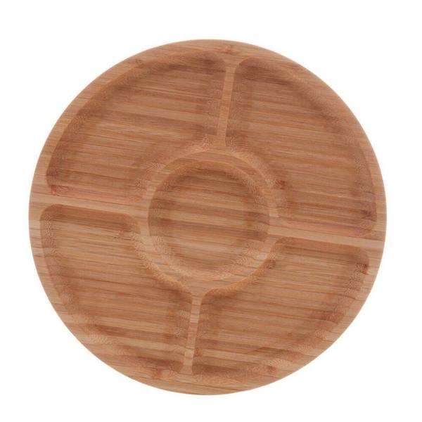 Imagem de Petisqueira de Bambu Round com 5 Divisórias 25x25x1,6cm Lyor