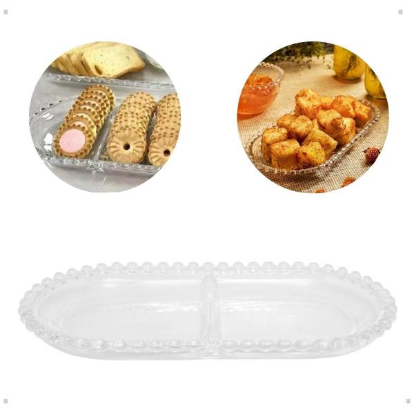 Petisqueira de cristal com divisoria Oval pearl 24CM X 12CM X 2CM - wolff Imagem de Petisqueira de cristal com divisoria Oval pearl 24CM X 12CM X 2CM