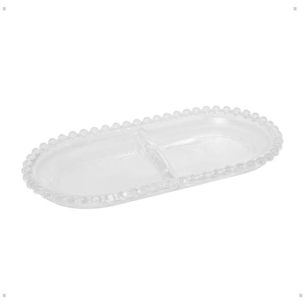 Petisqueira de cristal com divisoria Oval pearl 24CM X 12CM X 2CM - wolff Imagem de Petisqueira de cristal com divisoria Oval pearl 24CM X 12CM X 2CM