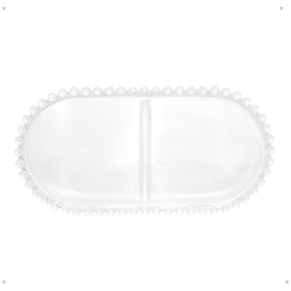 Petisqueira de cristal com divisoria Oval pearl 24CM X 12CM X 2CM - wolff Imagem de Petisqueira de cristal com divisoria Oval pearl 24CM X 12CM X 2CM