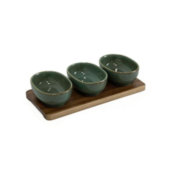 Petisqueira Em Madeira Com 3 Bowls Em Cerâmica - Btc Imagem de Petisqueira Em Madeira Com 3 Bowls Em Cerâmica - Btc
