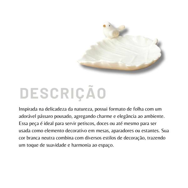 Imagem de Petisqueira folha com passaro ceramica branco nataluz