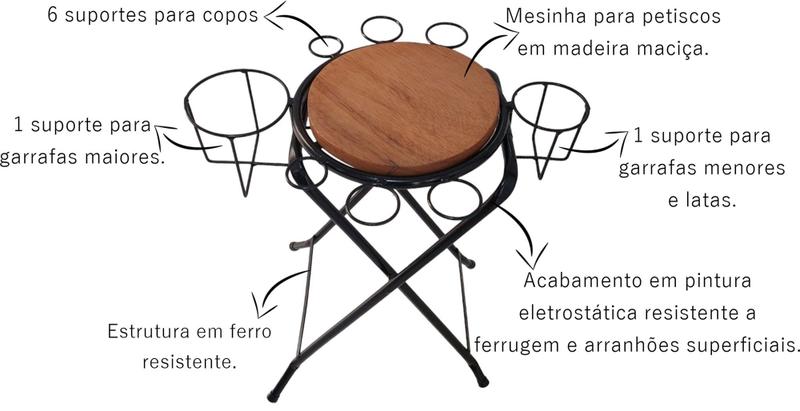 Petisqueira Mesinha Dobrável Rústica Em Ferro E Madeira - GS ARTESANATOS Imagem de Petisqueira Mesinha Dobrável Rústica Em Ferro E Madeira