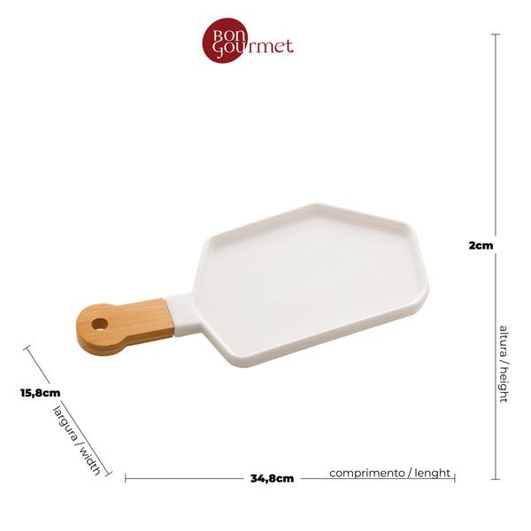 Imagem de Petisqueira Porcelana c/Cabo Bambu Branco Matt 35x15x2cm