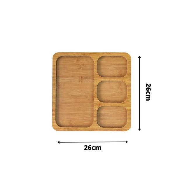 Imagem de Petisqueira Quadrada De Madeira Com 4 Divisórias 26x26cm