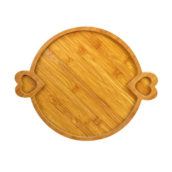Imagem de Petisqueira redonda de madeira com alça coração 30cm
