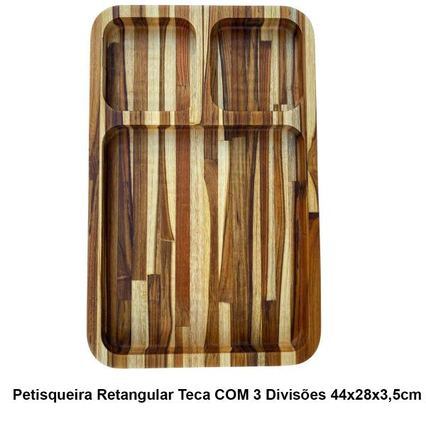 Imagem de Petisqueira Retangular Teca COM 3 Divisões 44x28x3,5cm 50 Pelozatto