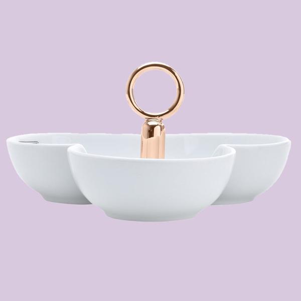 Imagem de Petisqueira Tripla de Porcelana com Puxador Rose Cannes 22,5cm- Wolff