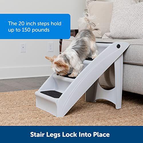 Imagem de PetSafe CozyUp Folding Dog Stairs - Escadas para animais de estimação para dentro / exterior em casa ou viagem - Degraus de cão para camas altas - Pet Steps com trilhos laterais, almofadas antiderrapantes - Durável, Suporte até 150 lbs - Grande, cinz