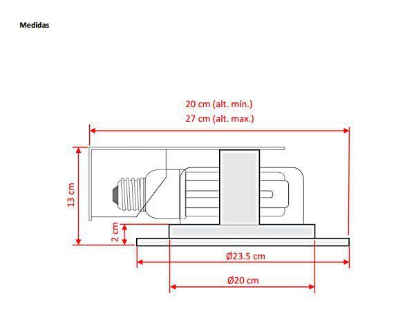 Imagem de Pf. de emb. ø235mm x h regulável-2 luzes E27-c/Vidro fosco (80%) + Aro Branco