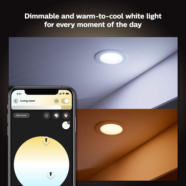 Imagem de Philips Hue White Ambiance LED Smart Retrofit 5/6 polegadas Recessed Downlight, Bluetooth &amp Zigbee compatível, luz branca quente a fria (Hue Hub Opcional)