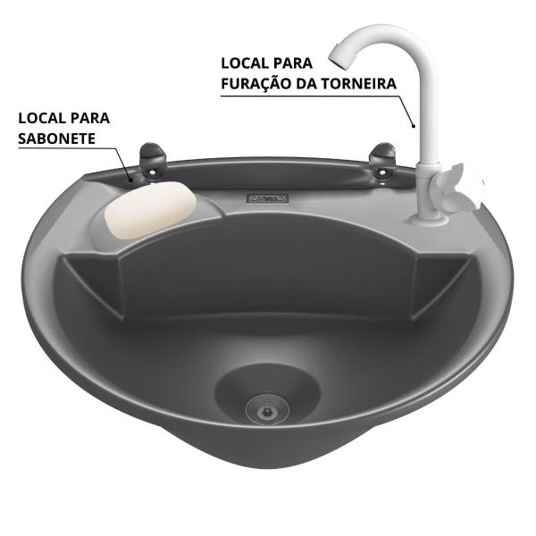 Imagem de Pia 4L Cinza + Sifão Sanfonado Cinza + Torneira + Veda Rosca