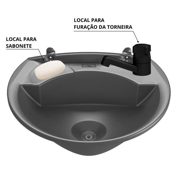 Imagem de Pia 4L Cinza + Sifão Sanfonado + Torneira Preto + Veda Rosca