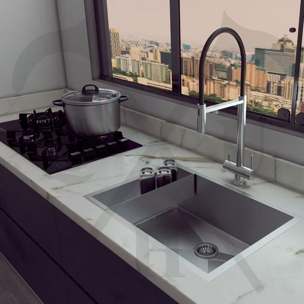 Pia Cuba De Inox C/ Escorredor 70x40 Com Valvula 3 1/2 - Technox Imagem de Pia Cuba De Inox C/ Escorredor 70x40 Com Valvula 3 1/2