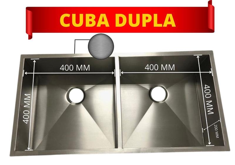 Imagem de Pia Cuba Dupla De Inox 40x40 Quadrada Area Gourmet Embutir ou Sobrepor + Canal Equipado