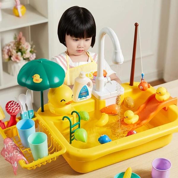 Imagem de Pia de Cozinha Elétrica Infantil - Brinquedo de Simulação com Água Corrente