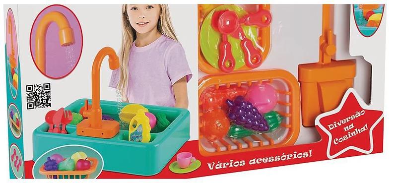Pia de Cozinha Infantil Sai Água de Verdade com Acessórios - FENIX Imagem de Pia de Cozinha Infantil Sai Água de Verdade com Acessórios