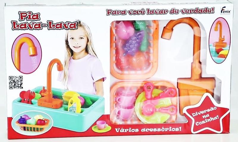 Pia de Cozinha Infantil Sai Água de Verdade com Acessórios - FENIX Imagem de Pia de Cozinha Infantil Sai Água de Verdade com Acessórios