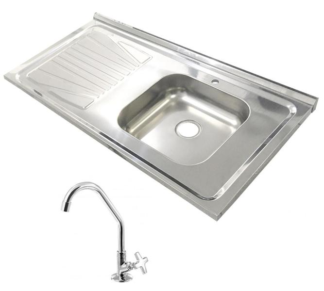 Imagem de Pia Inox Fabrinox PSD1000D 100x52cm, cuba direita, com furo e torneira