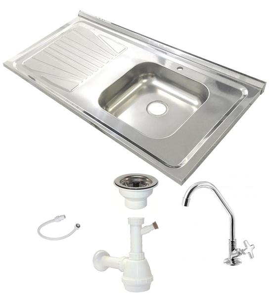 Imagem de Pia Inox Fabrinox PSD1000D 100x52cm, cuba direita, kit completo