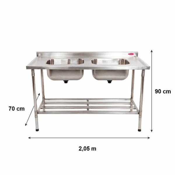 Imagem de Pia Inox Industrial 2 Metros com 2 Cubas Restaurante, Cozinha - IMECA