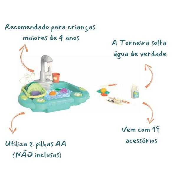 Pia Lava Louça Acqua Magic Braskit Com 19 Acessórios Cozinha Infantil de Brinquedo Sai Água De Verdade Imagem de Pia Lava Louça Acqua Magic Braskit Com 19 Acessórios Cozinha Infantil de Brinquedo Sai Água De Verdade