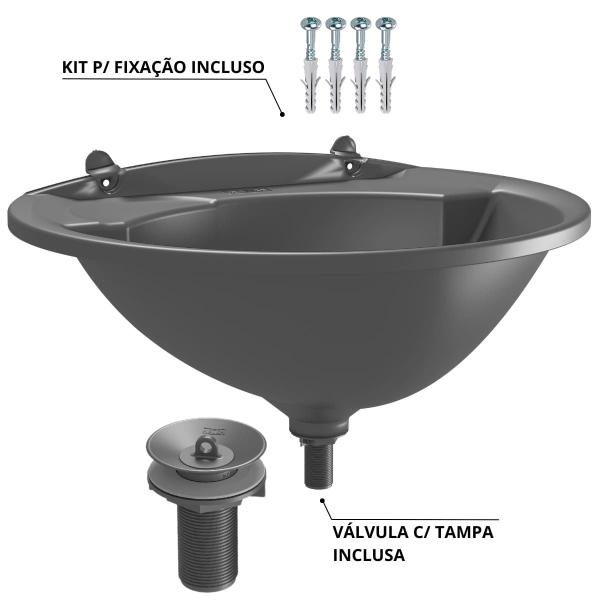 Imagem de Pia Lavatório 4L Cinza + Sifão Sanfonado Universal + Torneira Branca+ Veda Rosca 