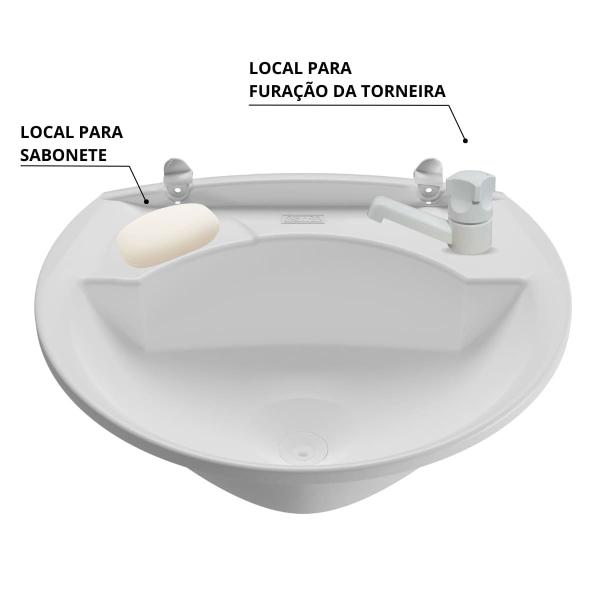 Imagem de Pia Lavatório 4L + Torneira Branca + Sifão Sanfonado + Engate Flexível + Veda Rosca + Broca