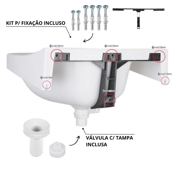 Imagem de Pia Lavatório Banheiro 4,8L + Torneira Branca + Sifão Universal Branco + Fita Veda Rosca