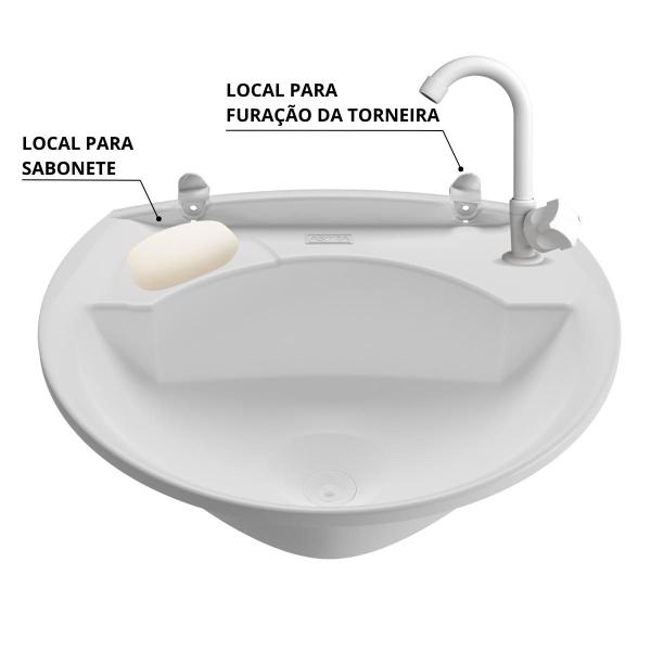 Imagem de Pia Lavatório Banheiro 4L + Torneira Branca + Sifão Universal Sanfonado + Engate Flexível + Fita Veda Rosca