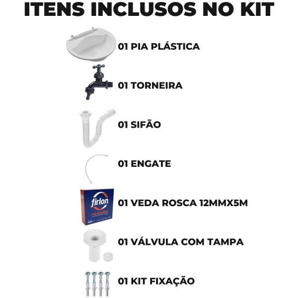 Imagem de Pia Lavatório Banheiro 4L + Torneira Preta Reforçada + Sifão Universal Sanfonado + Engate Flexível + Fita Veda Rosca