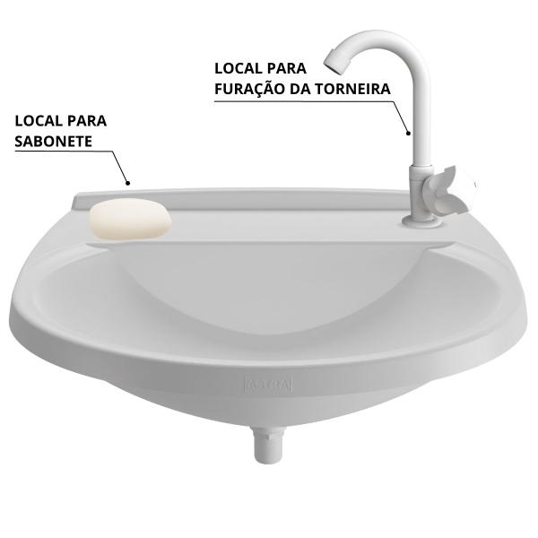 Imagem de Pia Lavatório Banheiro 8L + Torneira Branca + Sifão Universal Sanfonado + Engate Flexível + Fita Veda Rosca