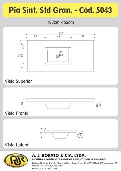 Imagem de Pia Sintética Para Cozinha 120cm x 55cm AJ Rorato