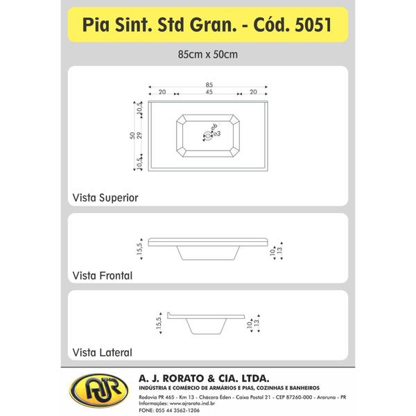 Imagem de Pia Sintética Para Cozinha 85x50 cm 