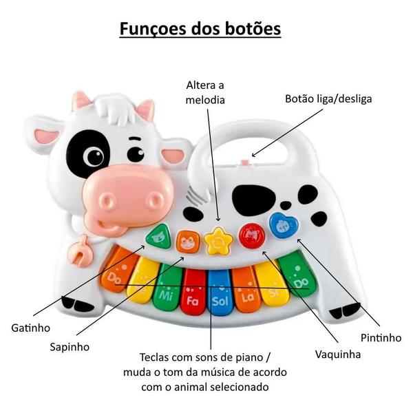 Imagem de Pianinho Musical De Vaquinha Baby Som De Bichos Da Fazenda