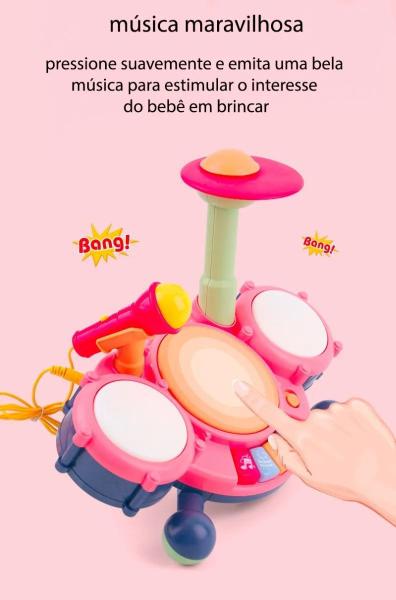 Imagem de Piano Bebe Bateria Drum Musical Microfone Infantil Educativo!(Rosa)