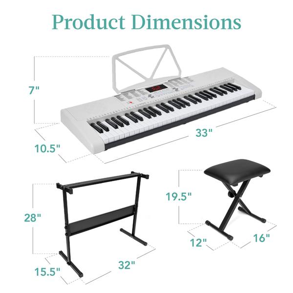 Imagem de Piano de teclado eletrônico Best Choice de 61 teclas com suporte branco