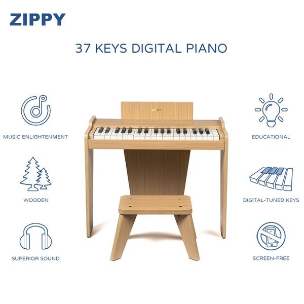 Imagem de Piano digital ZIPPY Kids de 37 teclas com banco e livro de músicas Toy 3+