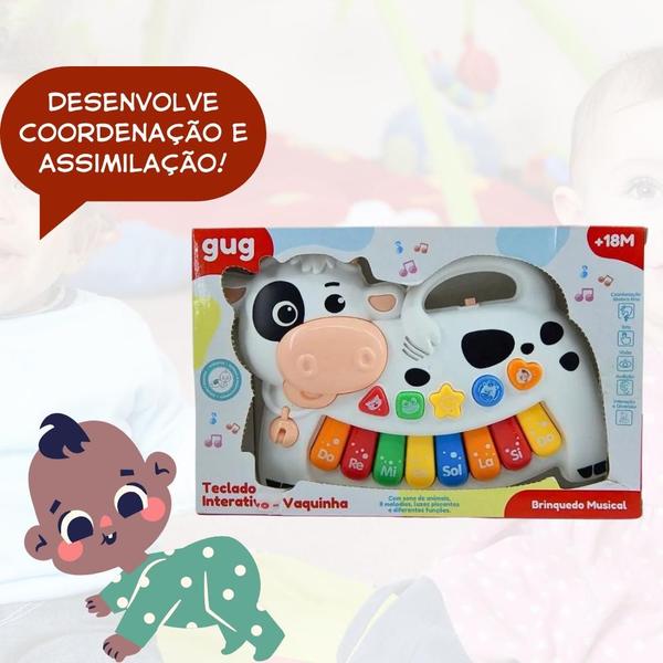 Imagem de Piano Infantil Vaquinha Musical Luz Sons Bichos Interativo