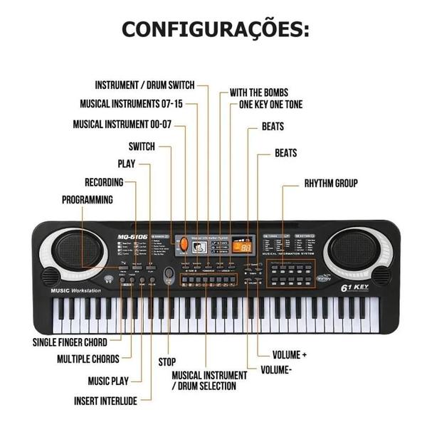 Imagem de Piano Teclado Eletrônico 61 Teclas + Microfone